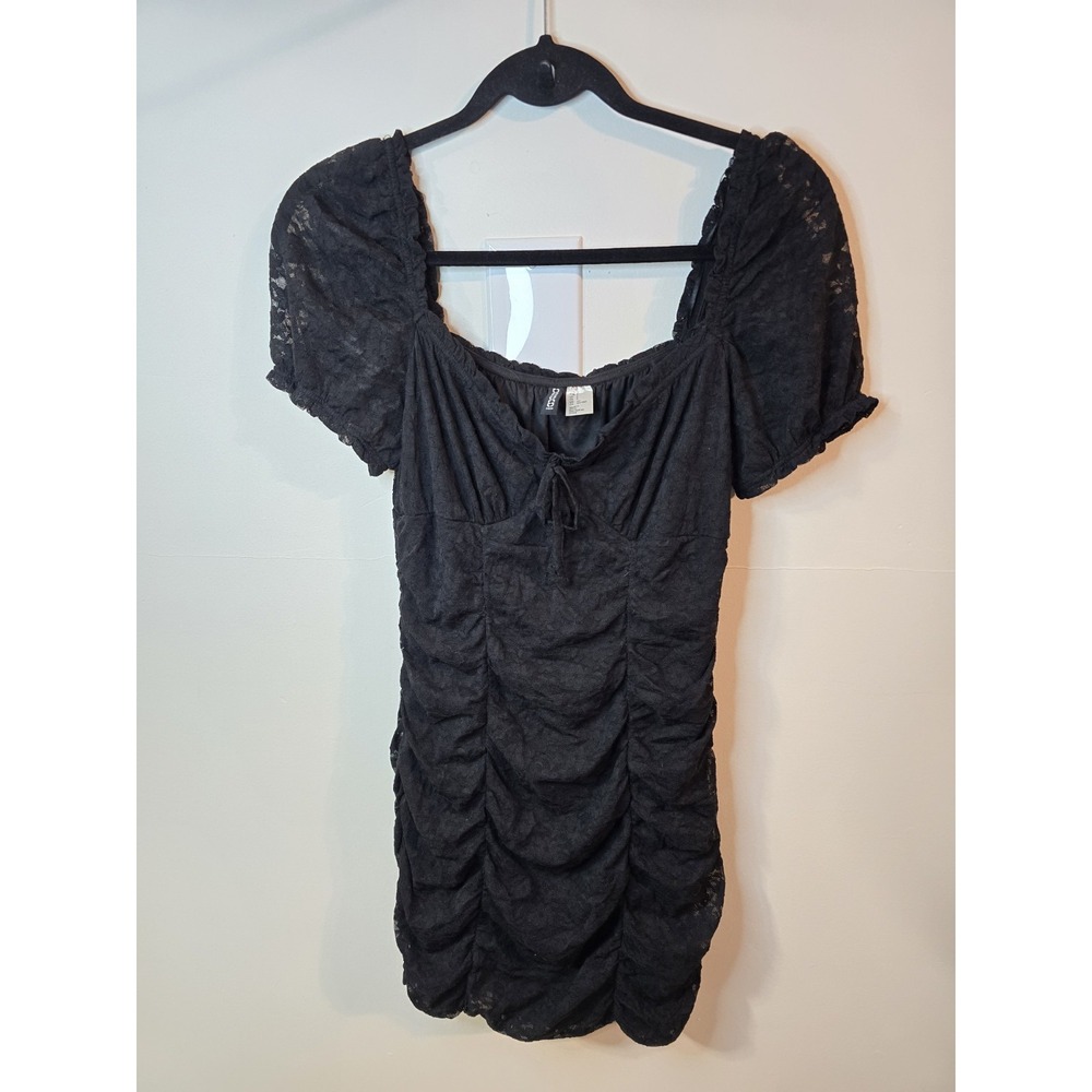 Lace Mini Dress Small Coquette Y2K Dollette Fairy Puff Sleeve Whimsigoth Ruched‎